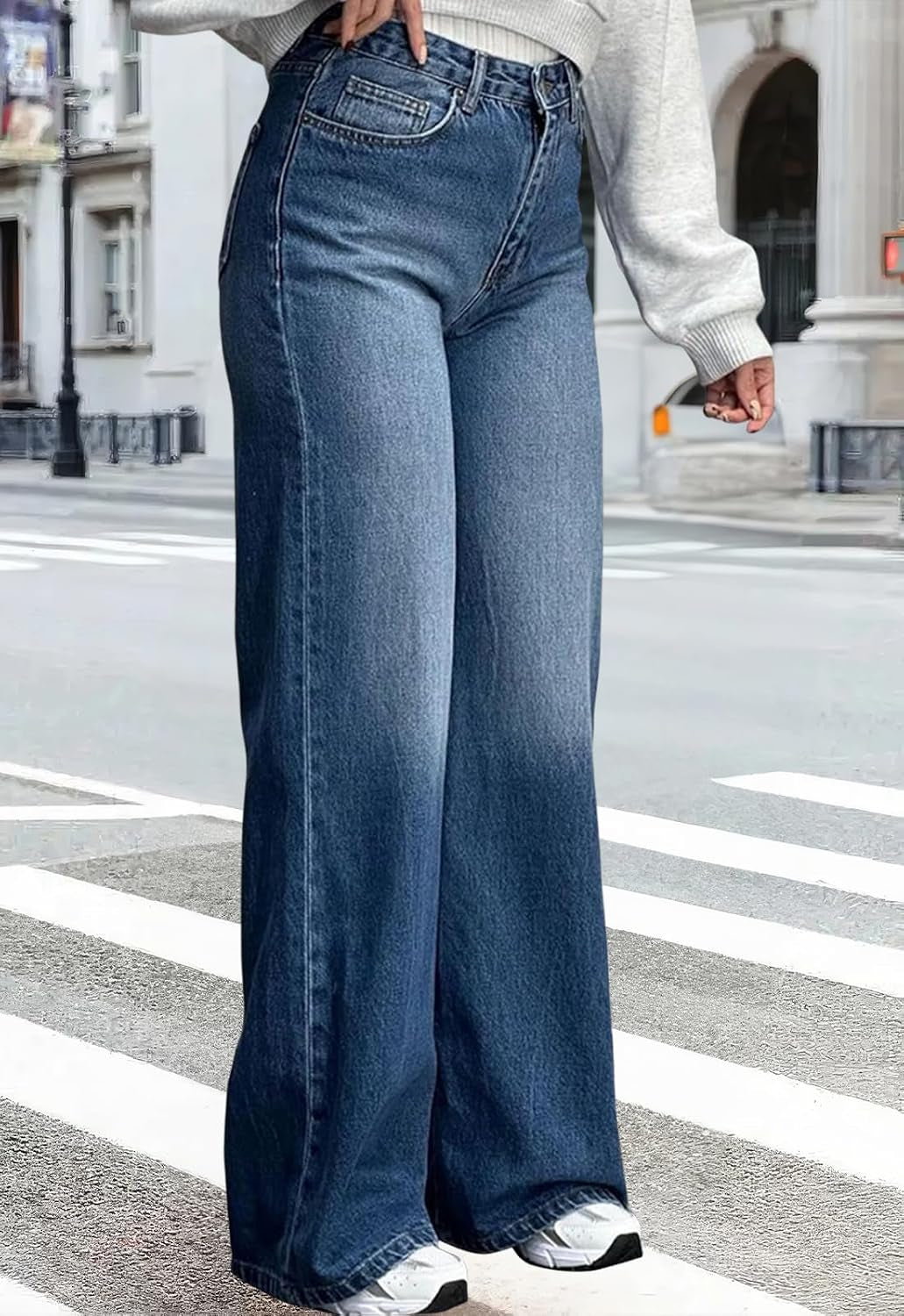 Women'S Wide Leg Jeans Casual Stretch High Rise Baggy Loose Denim Pants