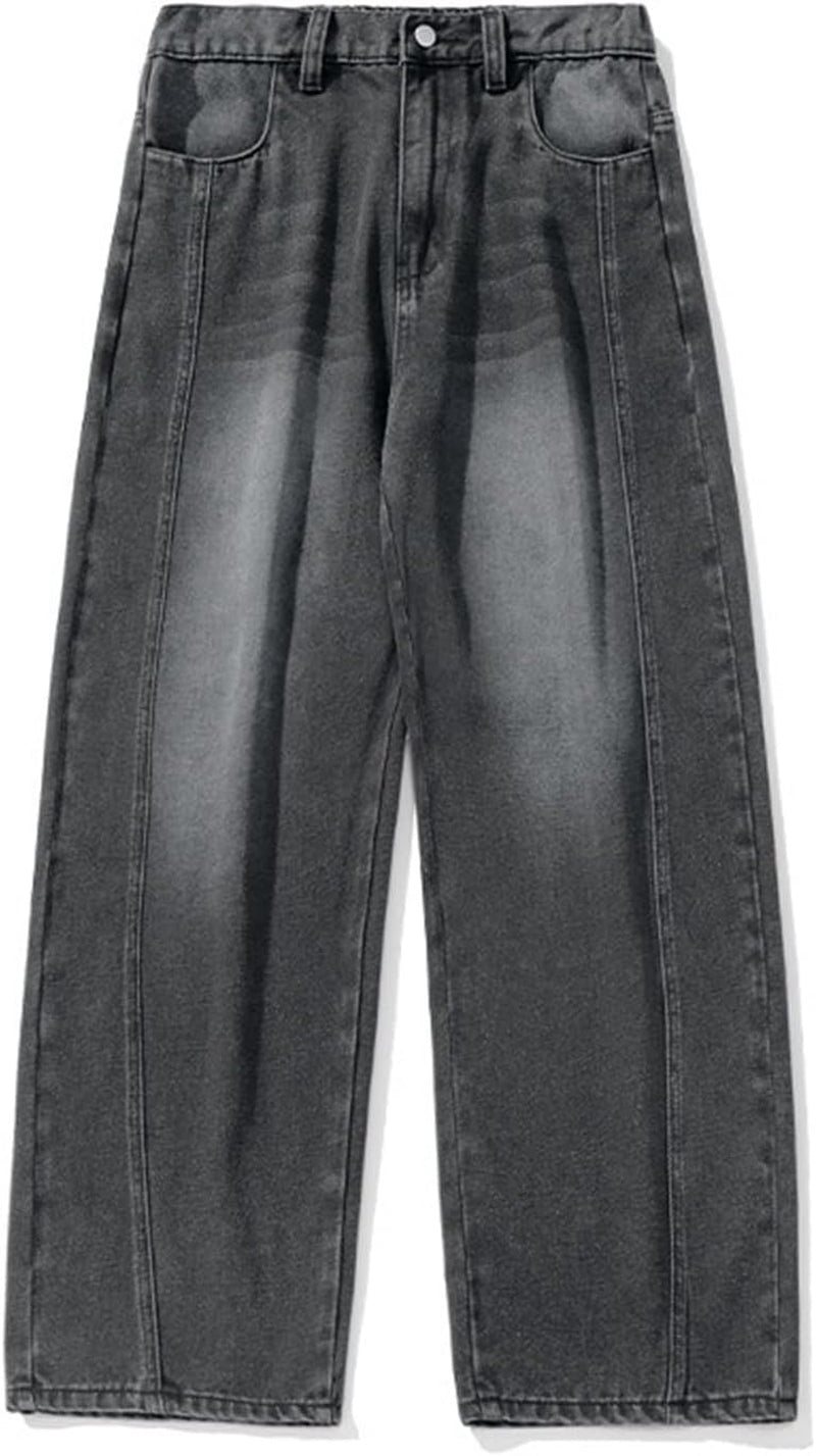 Mens Baggy Jeans Y2K Wide Leg Loose Fit Jeans Streetwear Denim Washed Hip Hop Pants