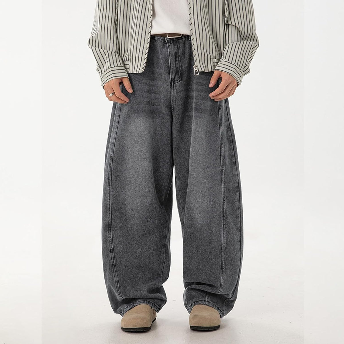 Mens Baggy Jeans Y2K Wide Leg Loose Fit Jeans Streetwear Denim Washed Hip Hop Pants