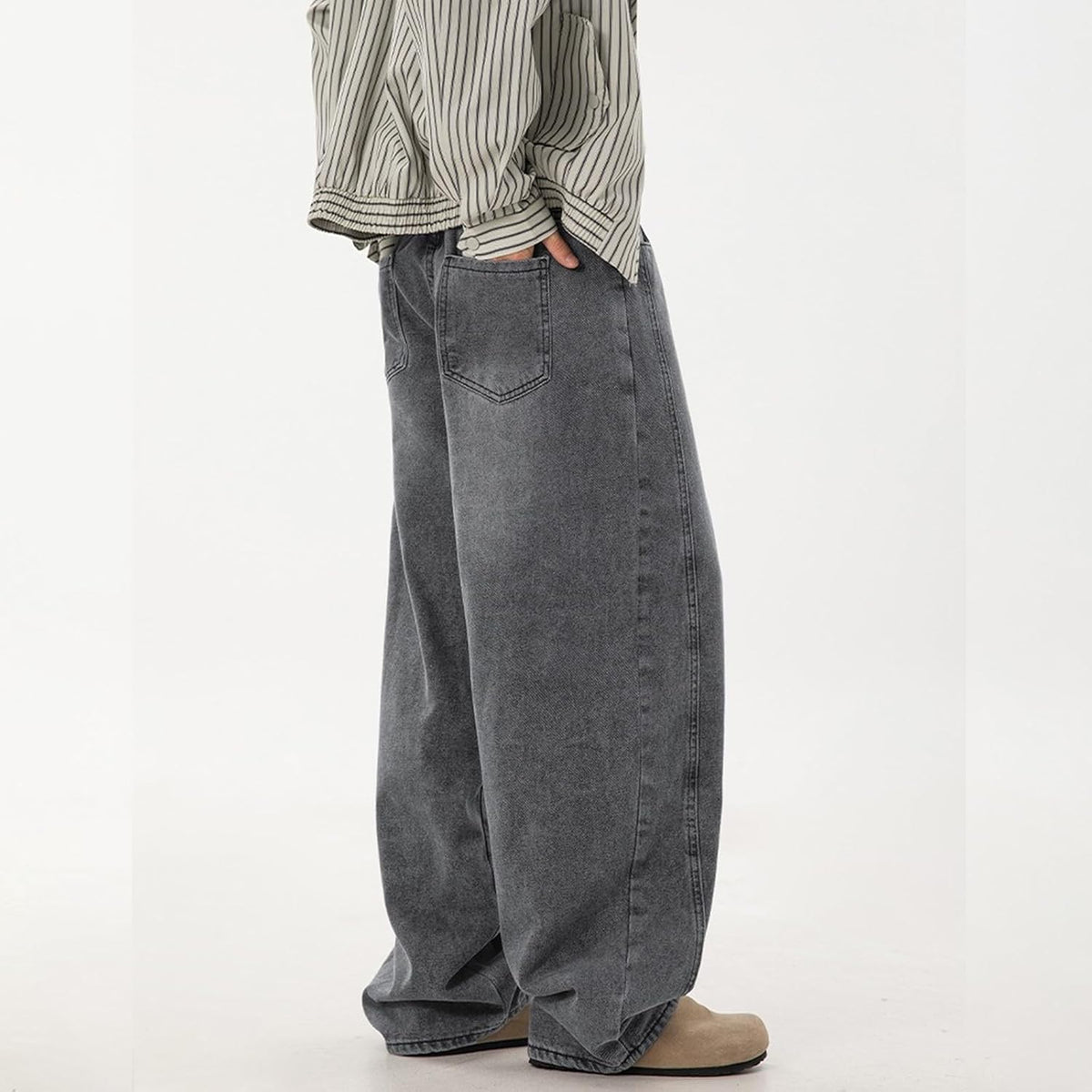 Mens Baggy Jeans Y2K Wide Leg Loose Fit Jeans Streetwear Denim Washed Hip Hop Pants