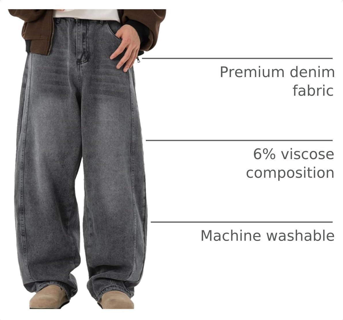 Mens Baggy Jeans Y2K Wide Leg Loose Fit Jeans Streetwear Denim Washed Hip Hop Pants