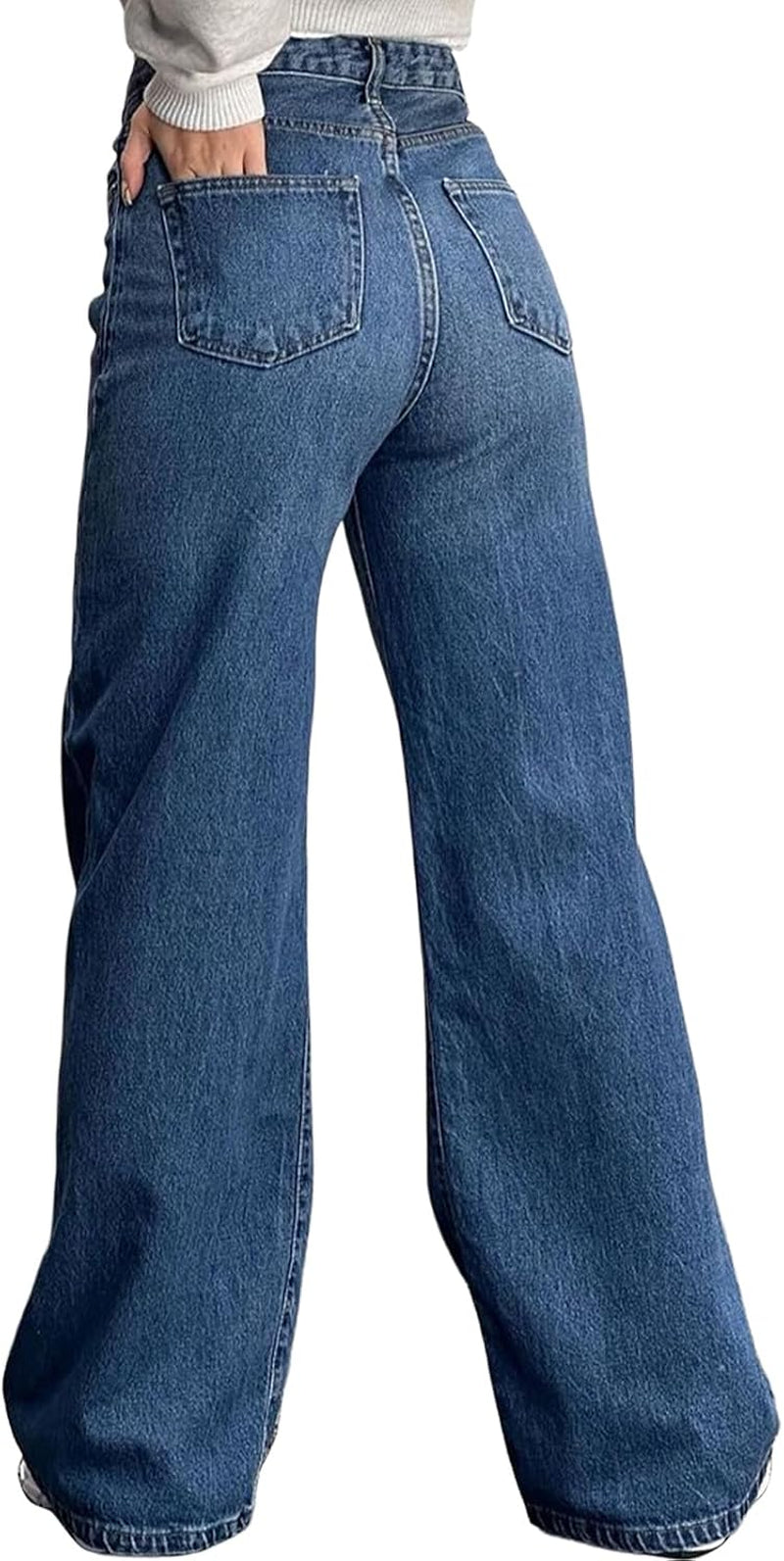 Women'S Wide Leg Jeans Casual Stretch High Rise Baggy Loose Denim Pants