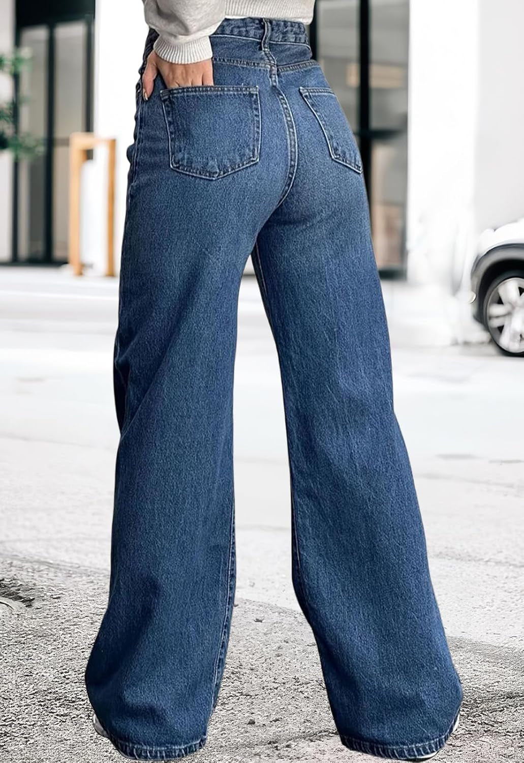 Women'S Wide Leg Jeans Casual Stretch High Rise Baggy Loose Denim Pants