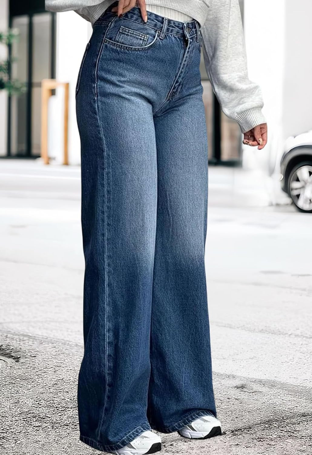 Women'S Wide Leg Jeans Casual Stretch High Rise Baggy Loose Denim Pants