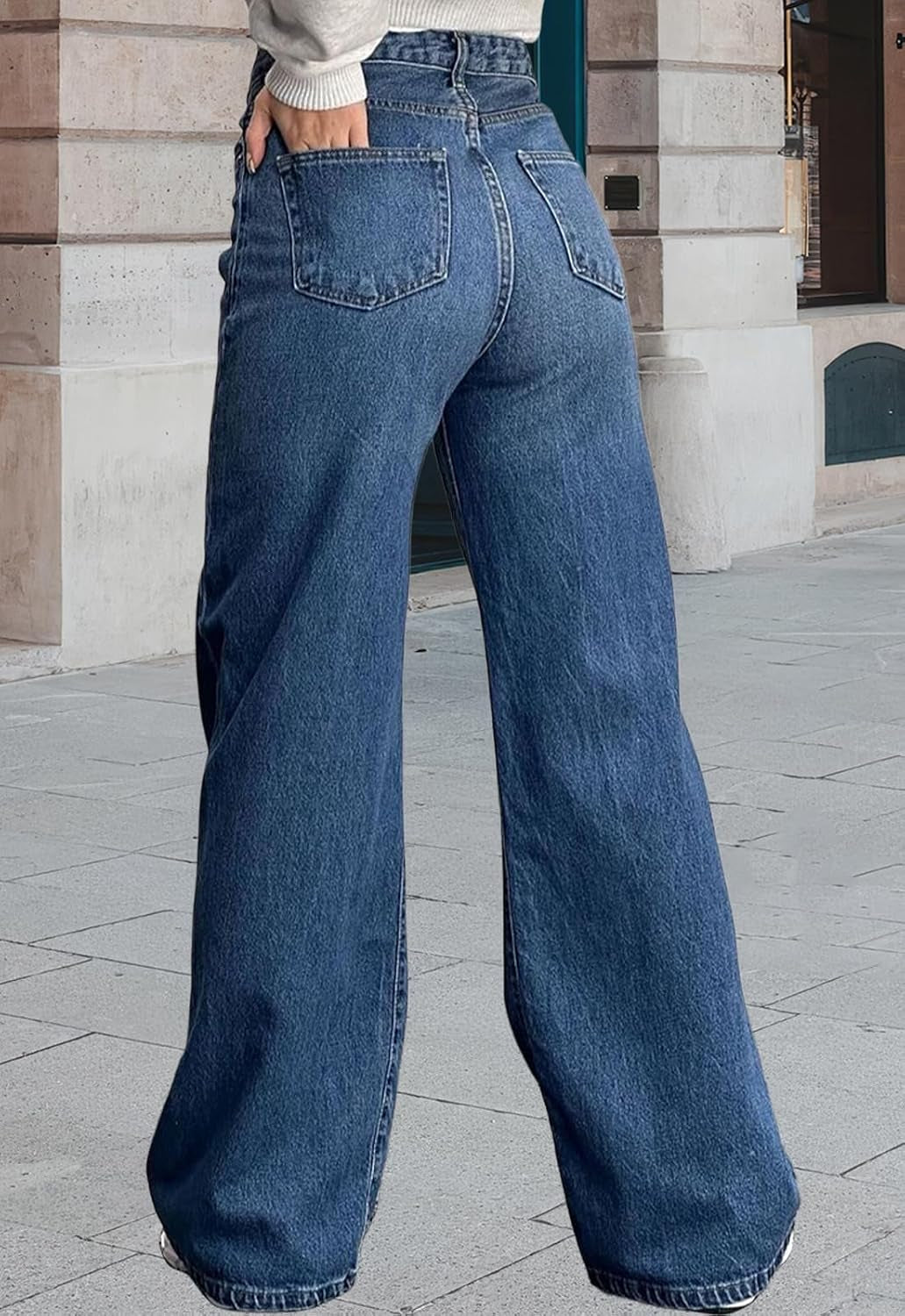 Women'S Wide Leg Jeans Casual Stretch High Rise Baggy Loose Denim Pants